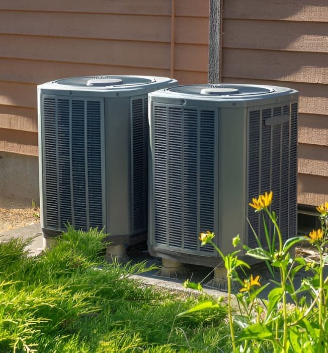 Dual HVAC Units Installed Outside A Residential Building